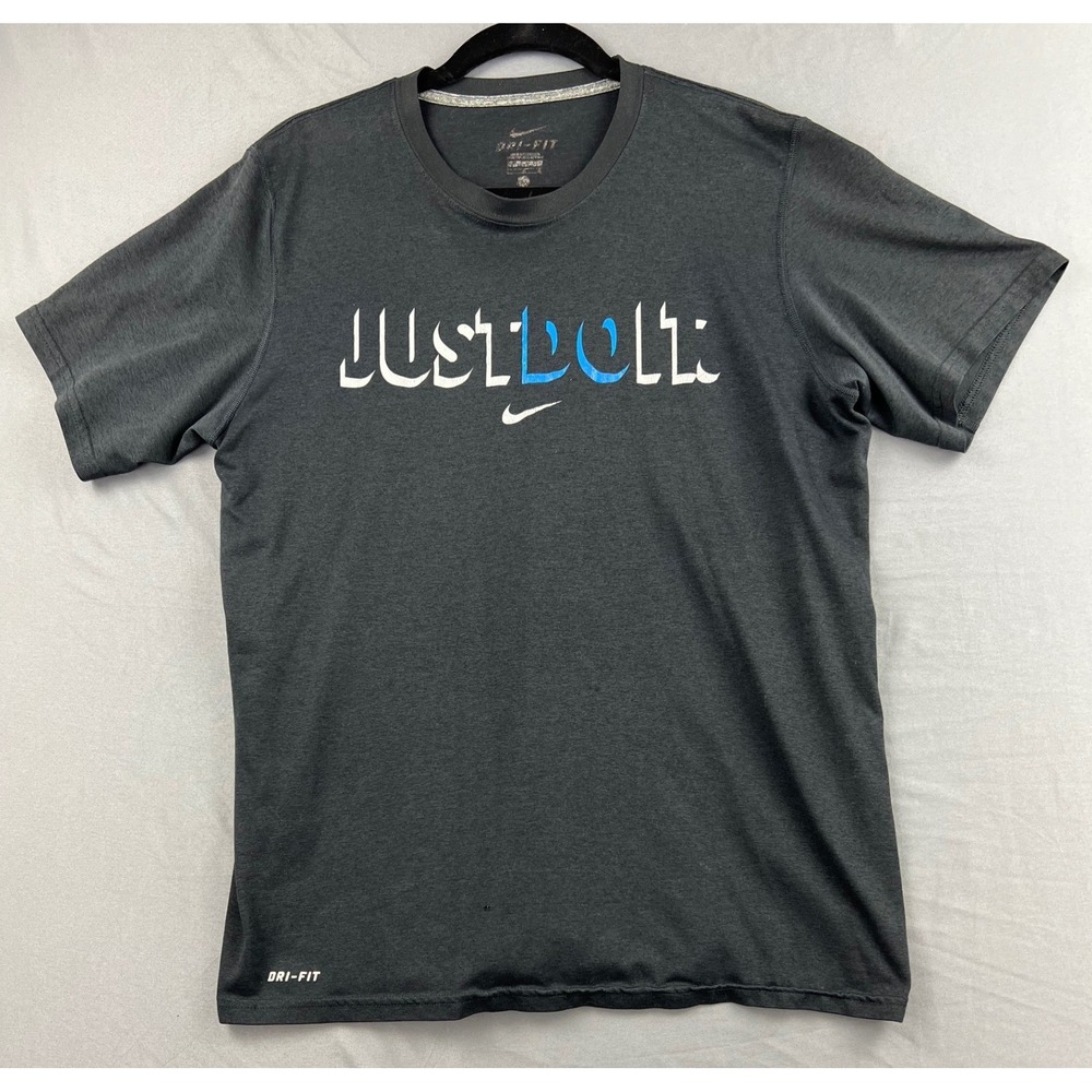 Nike Dri-FIT T-Shirt Mens M Just Do It Graphic Charcoal Gray Short Sleeve Good